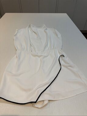 Zara White Sleeveless Wrap Romper with Black Trim